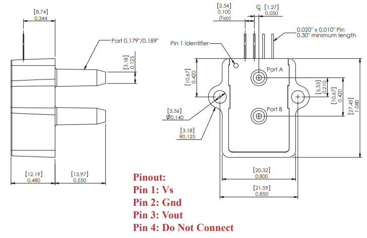 机械图纸 - Amphenol All Sensors ADCA系列放大式低压力传感器